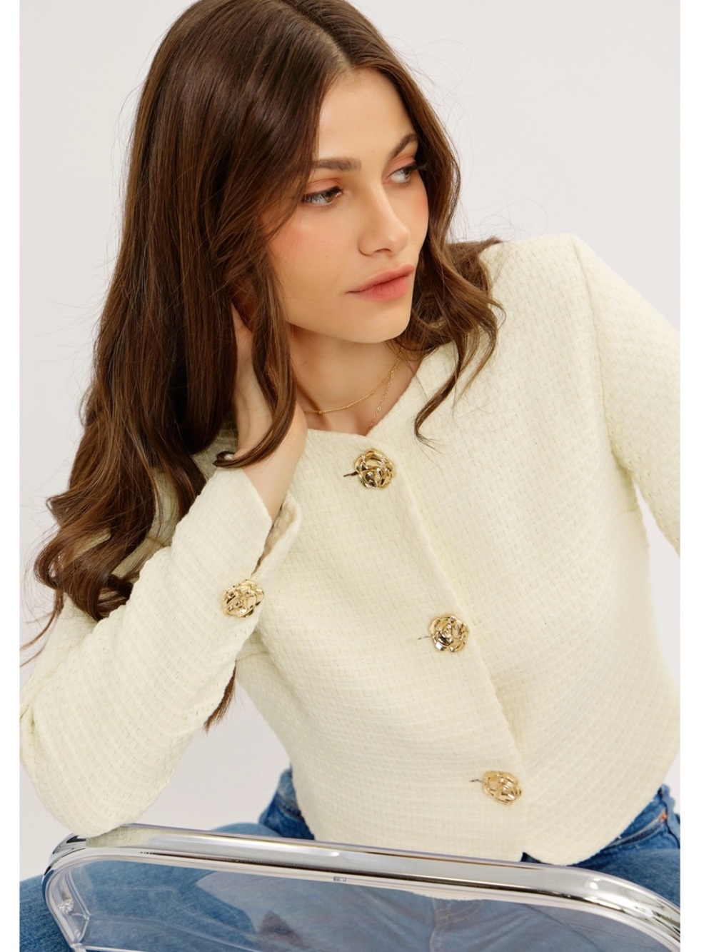 (702) Outstanding Elegance Rosette Button Tweed Jacket - S - NWT - Picture 4 of 6